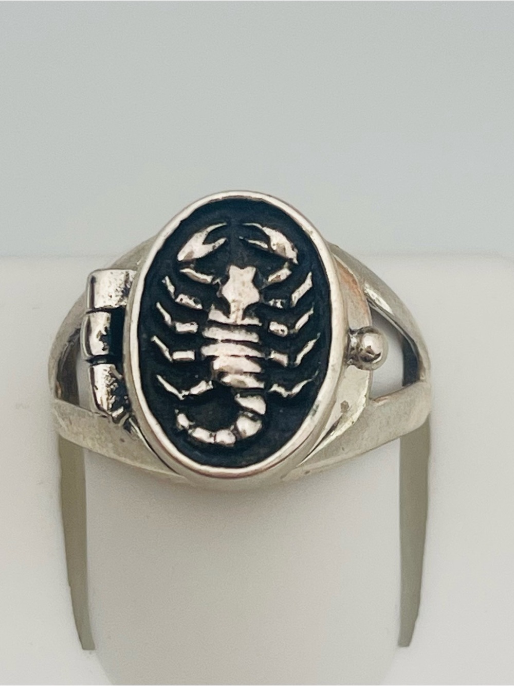 Size 8 sterling silver scorpion locket ring